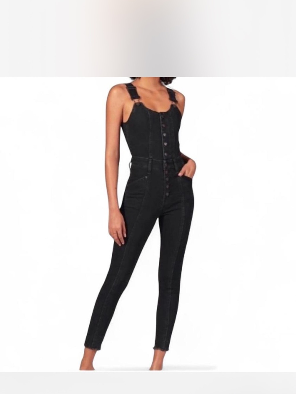 Abercrombie & Fitch Black Button-Front Fitted Black Denim Overalls